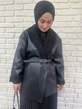 Kürklü Siyah Deri Ceket