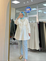 Bej Kapak Detaylı Tunik