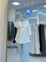 Beyaz Kapak Detaylı Tunik