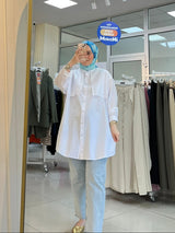 Beyaz Kapak Detaylı Tunik