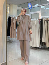 Kahve Nakışlı Takım