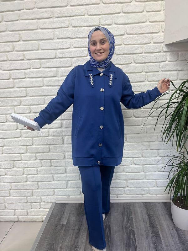 Taş Detaylı Scuba Ceket