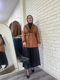 Kürklü Deri Ceket - Kahverengi