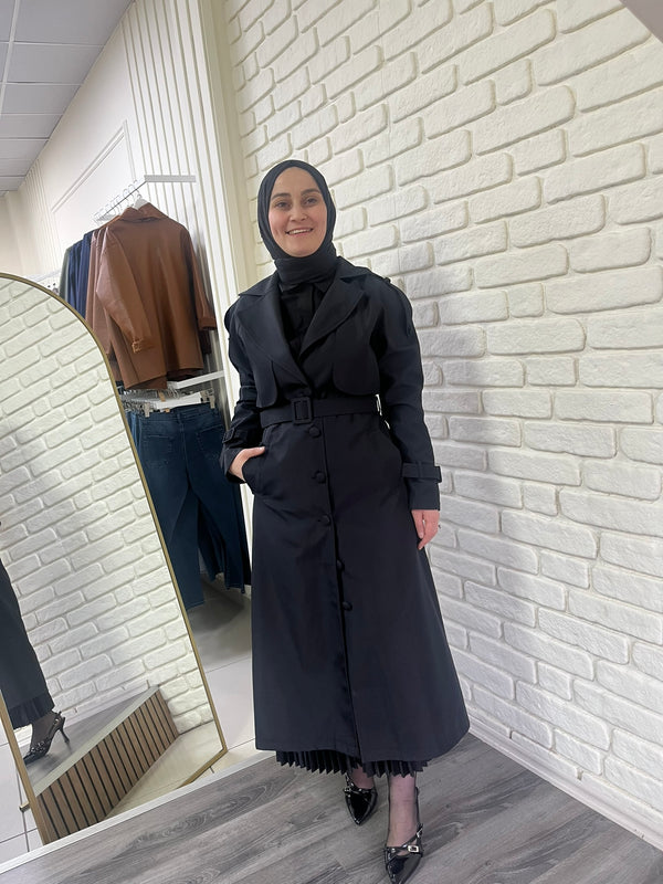 Klasik Siyah Trençkot