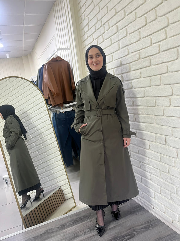 Klasik Yeşil Trençkot