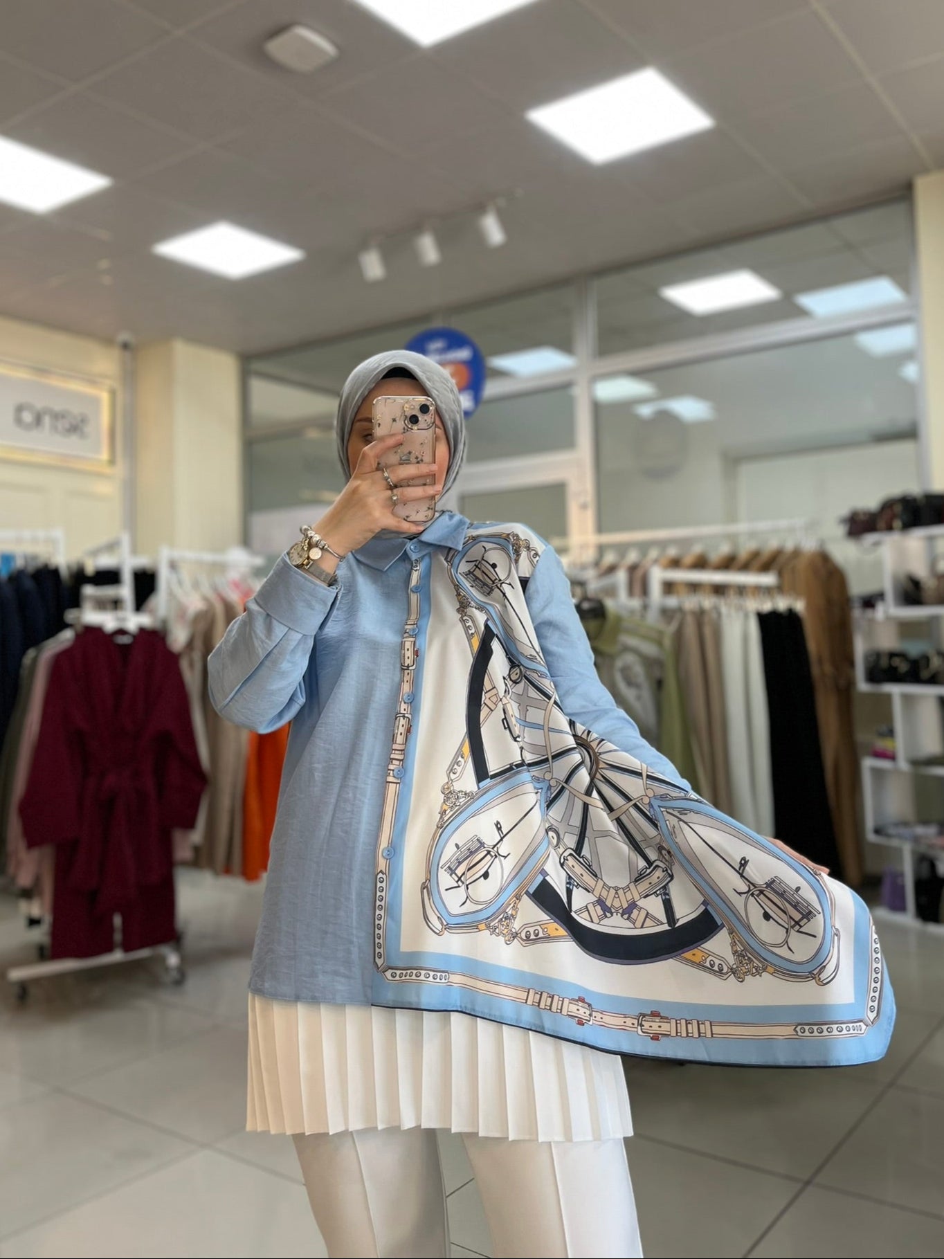 Şal Detaylı Gömlek - Mavi