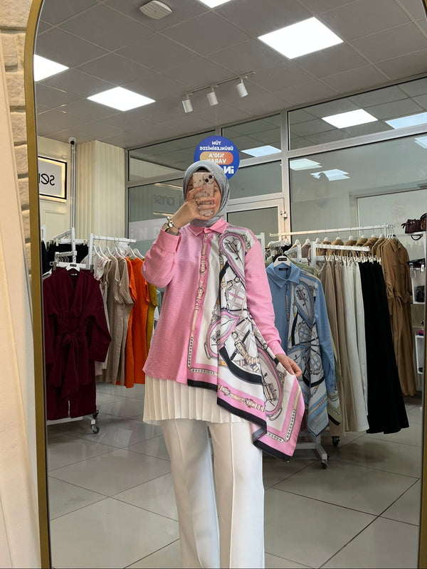 Pembe Şal Detaylı Gömlek
