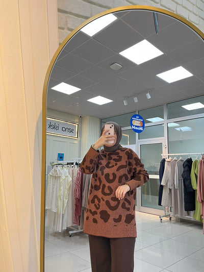 Simli Triko Kazak - Kahverengi