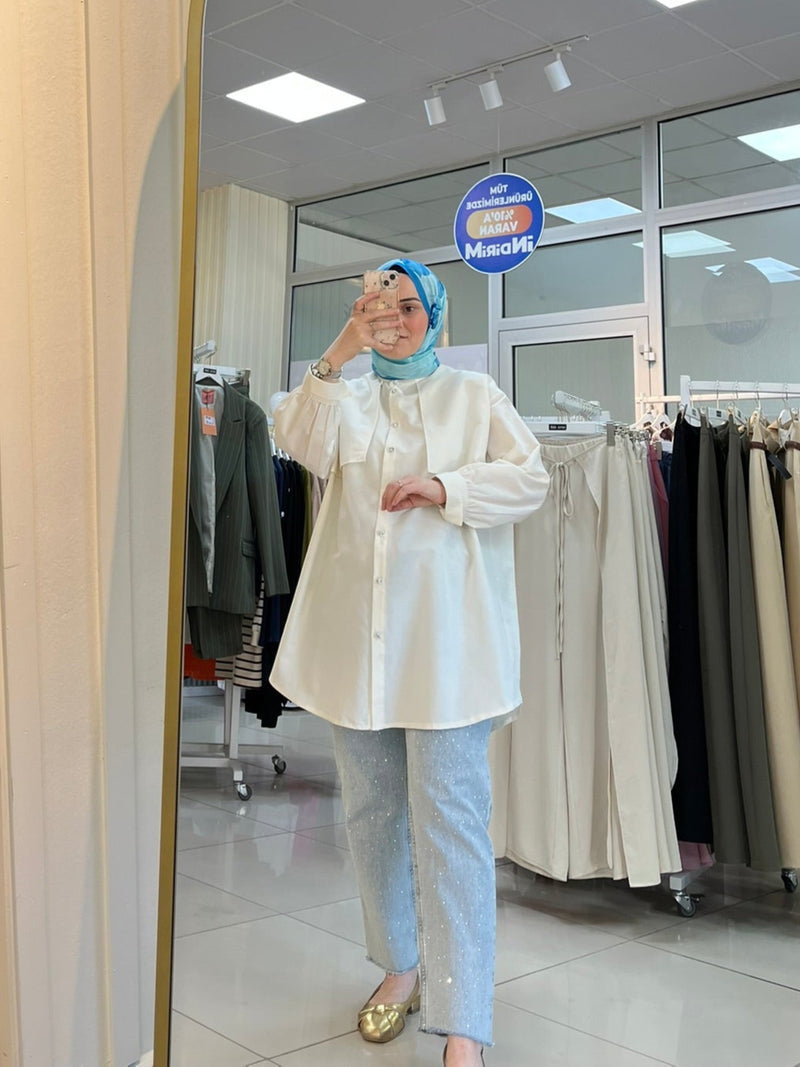 Bej Kapak Detaylı Tunik