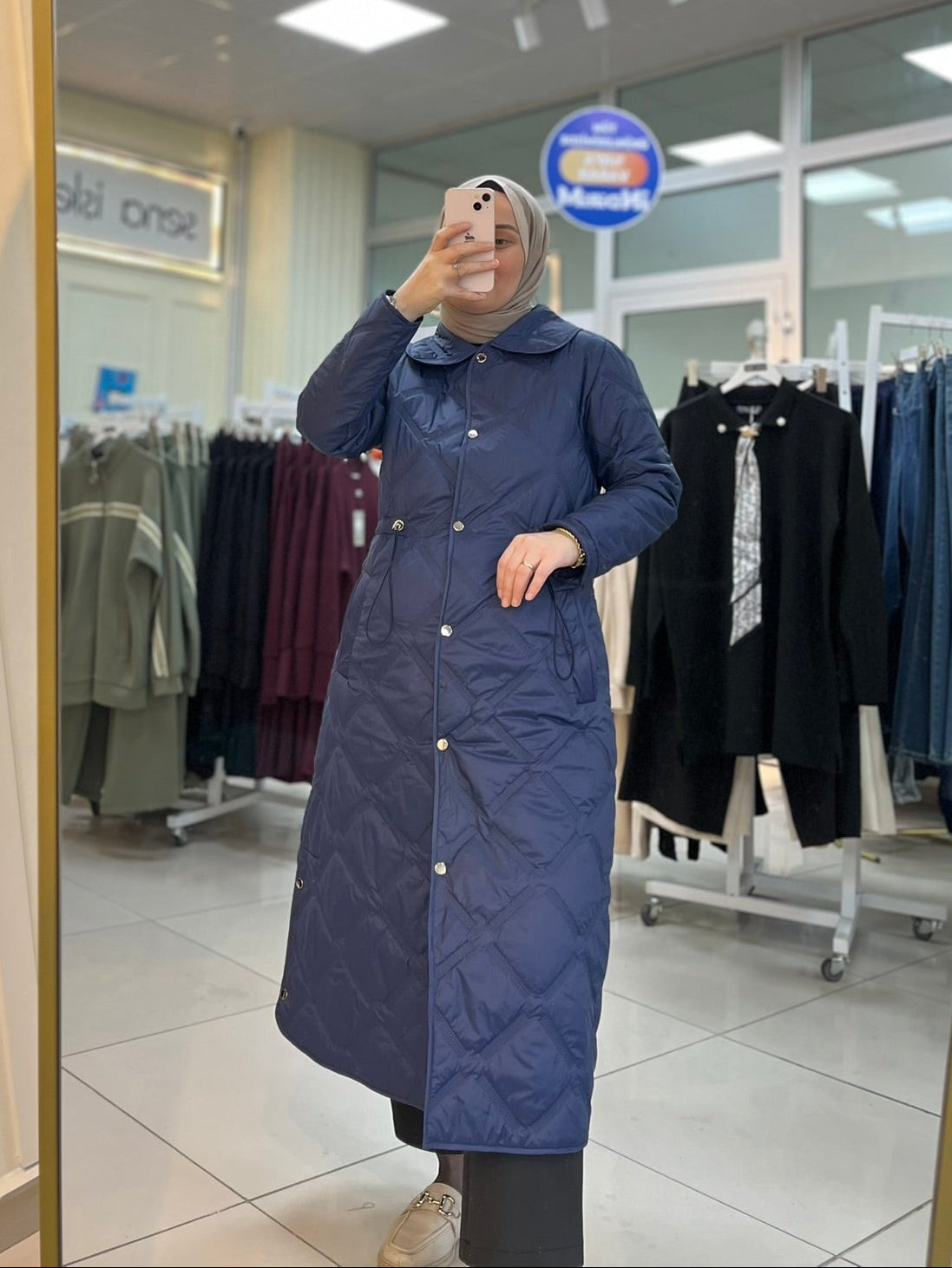İnce Kapitone Mont - Lacivert