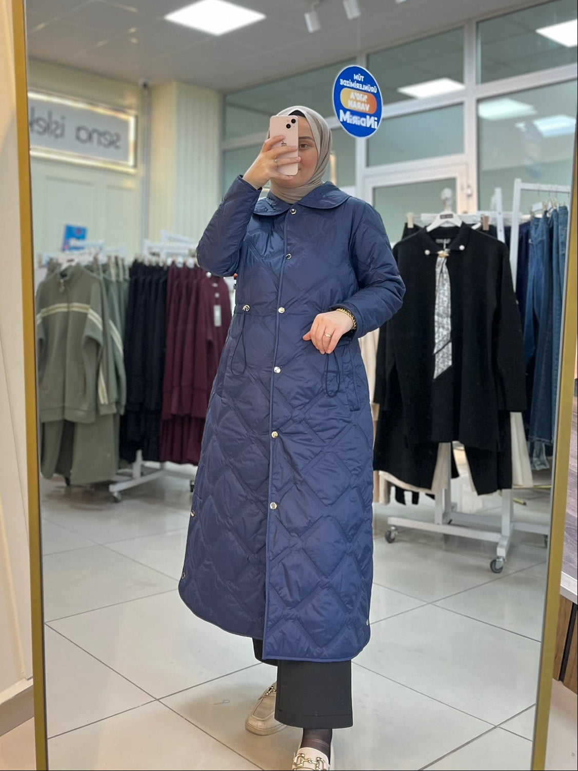 İnce Kapitone Mont - Lacivert