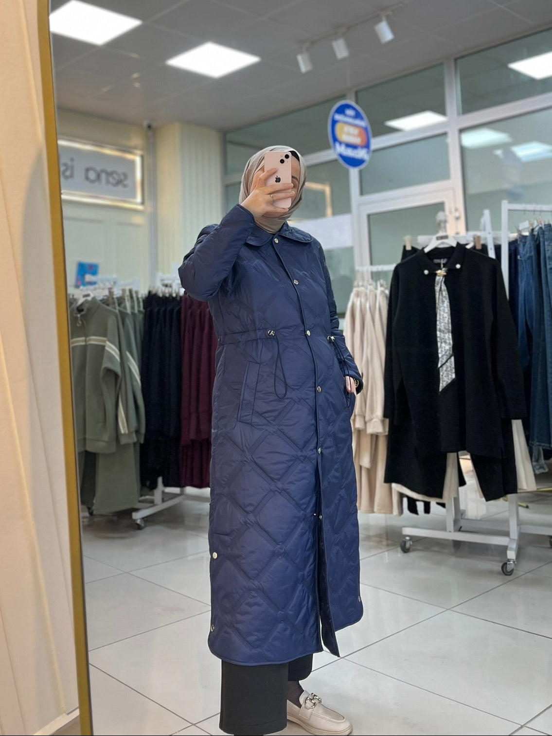 İnce Kapitone Mont - Lacivert