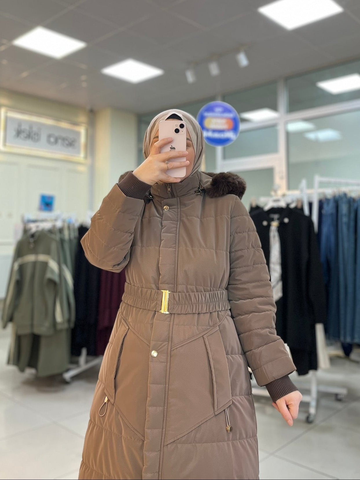 Kürk Detaylı Şişme Mont - Acı Kahve