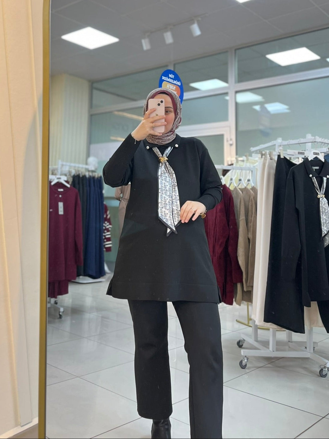 Şal Detaylı Merserize Tunik