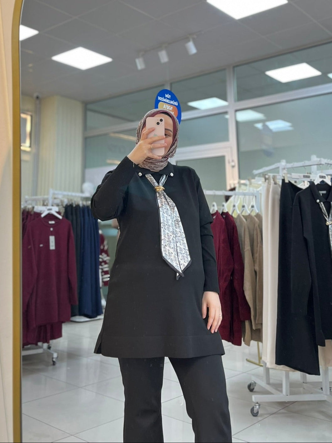 Şal Detaylı Merserize Tunik