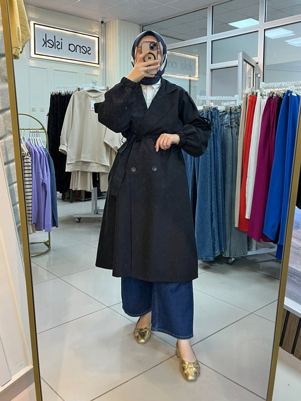 Moda Siyah Trençkot