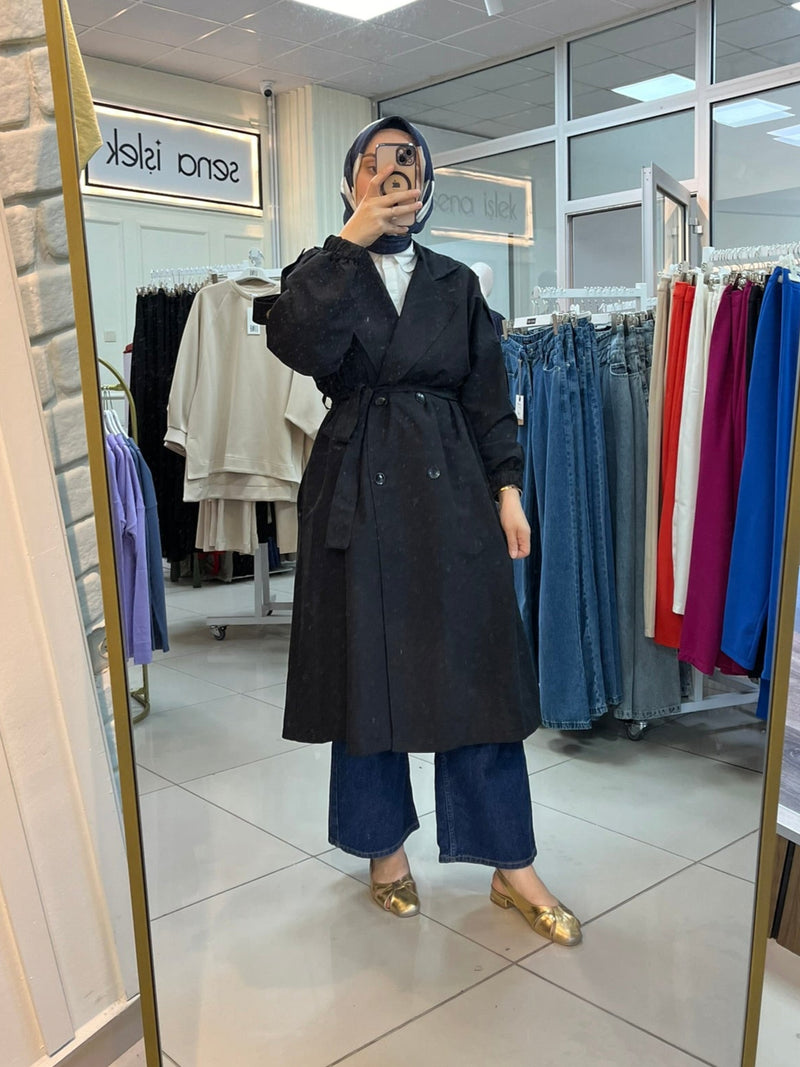 Moda Siyah Trençkot