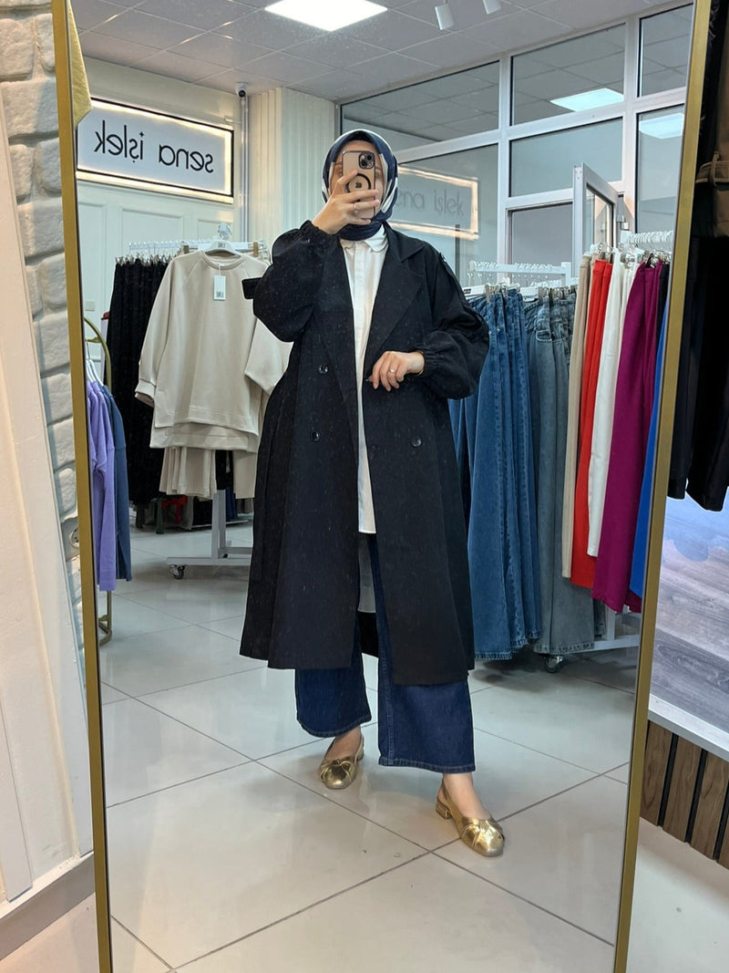 Moda Siyah Trençkot