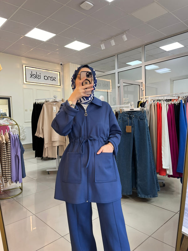 Beli Büzgülü Lacivert