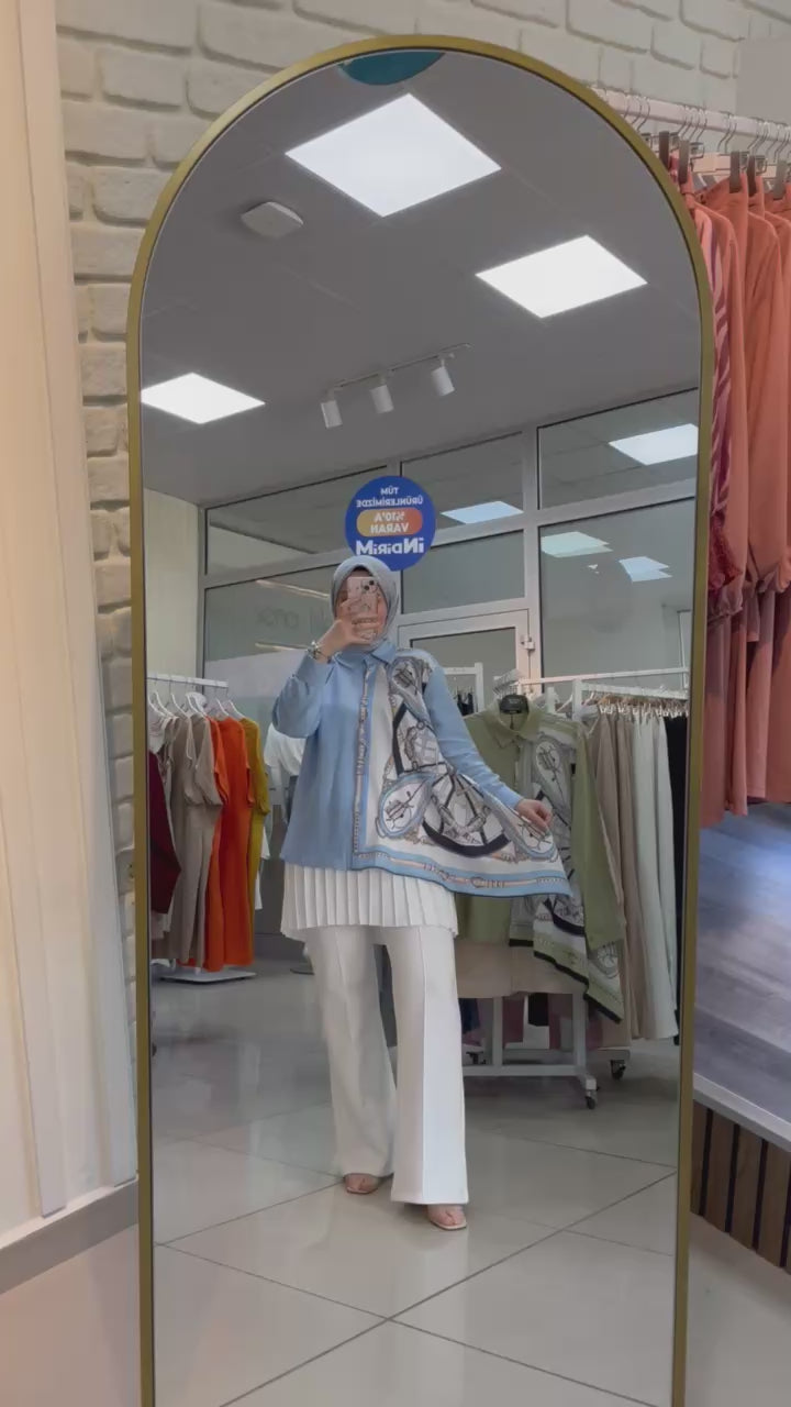 Şal Detaylı Gömlek - Mavi